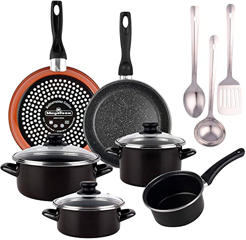 Magefesa PK5598 Pack de 2 Sartenes, 22/28, Bateria de Cocina, 3 Utensilios de Cocina