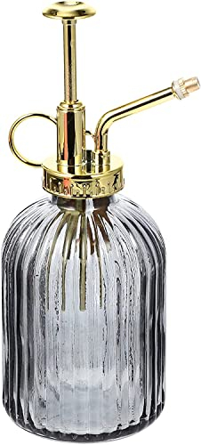 Glas-Pflanzennebel-Sprühflasche, 19,1 cm hoch, Vintage-Pflanzenspritzer, Gießkanne, Sukkulenten-Gießflasche mit Deckelpumpe, Pflanzensprüher für Innen- und Außenbereich, Zimmerpflanze (grau)