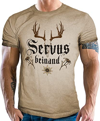 Trachten T-Shirt im Vintage Retro Used Look - Für echte Bayern Fans: Servus