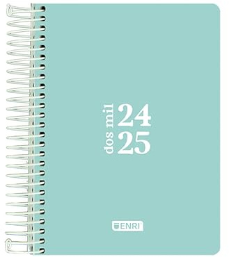 Enri, Kalender 2023 2024, Tag pro Seite, Kunststoffdeckel, 12 x 18 cm, Spanisch, Eisgrün