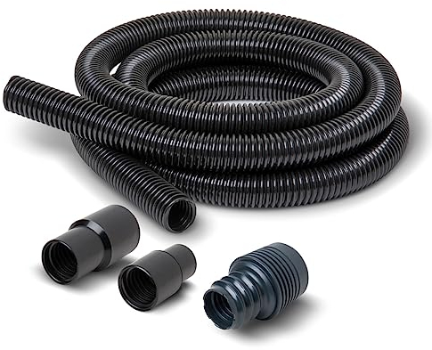 PowerTec 70356 10 ft Hose Dust Collection Kit for Woodworking Power Tools, Wet/Dry Work Shop Vacuums, Miter Table Saw 2 Fittings Plus 1 Quick Connector 2-1/4 to 2-1/2 OD, Black