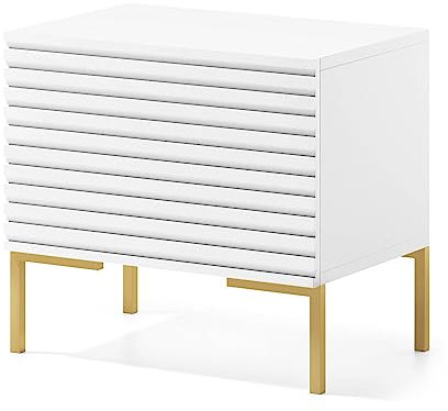 Selsey Nachttisch Beistellschrank Beistelltisch Nachtschrank Mit Geschlossenem Fach Weiß Goldene Beine Lammelo