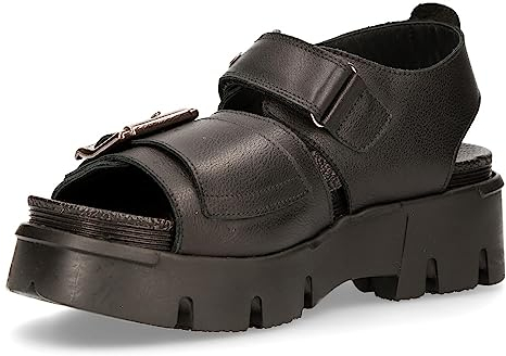 New Rock BIOS108-C3 Unisex-Plateau-Sandalen, Metallic-Kollektion, Schwarz, echtes Leder, Klettverschluss, Schwarz , 45 EU