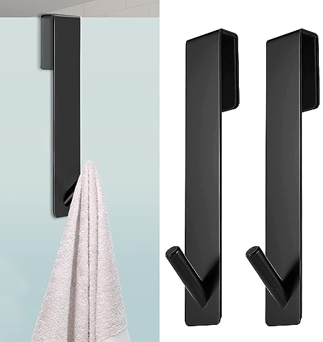 MUYAPAY 2 Pezzi Ganci per Porta della Doccia, Schermo per gancio per doccia, Ganci per doccia senza perforazione, Gancio per doccia da parete in vetro,per Accappatoi e Asciugamani (17,8 cm/Nero)