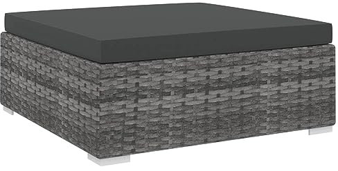 ZEYUAN Modular-Fußhocker 1 STK. + Auflagen, Hocker Garten, Hocker Outdoor, Kleiner Hocker, Gartenmöbel, Fußhocker Outdoor, Balkon Hocker, Poly Rattan Grau