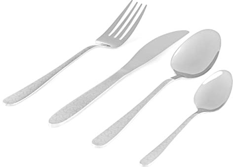 Russell Hobbs COMBO-8816A 64-teiliges Rhombus-Besteck-Set, Edelstahl, wiederverwendbar, stilvolles Besteckservice für 16 Personen, moderner geometrischer Griff, Messer/Gabel/Löffel, perfekt für