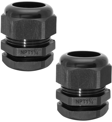 Bonsicoky 1-1/4 NPT Nylon Cable Glands, IP68 Waterproof Adjustable Cord Grip Cable Connector Strain Relief Wire Protectors for 25-32mm Cable Diameter, 2 Pcs, Black