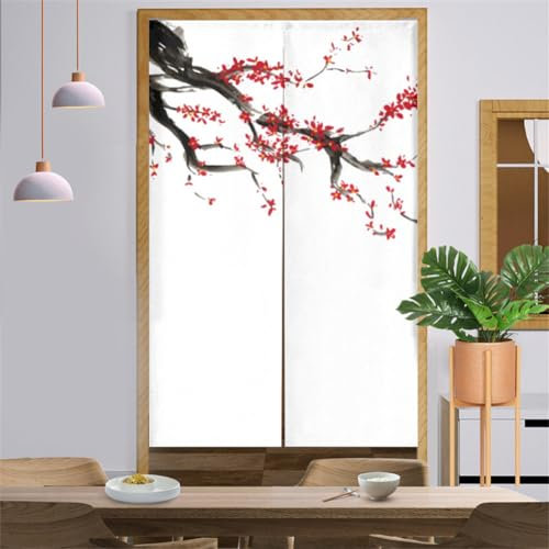 Surwin Rideau de Porte Japonais Long Tapisserie Noren en Lin Fenêtre Rideaux Panneau Tenture Tapisserie Décoration pour Cuisine Chambre Décoration de Maison (65x90cm,bosson de Prune)