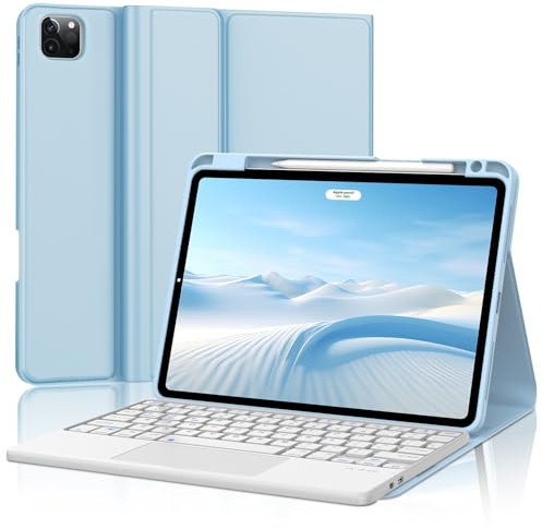 Touch Keyboard Case for iPad Air 5/4 & iPad Pro 11, Wireless Detachable Bluetooth Keyboard with Touchpad, Slim Cover with Pencil Holder for iPad Air 5/4 10.9 inch and iPad Pro 11 inch, Sky Blue