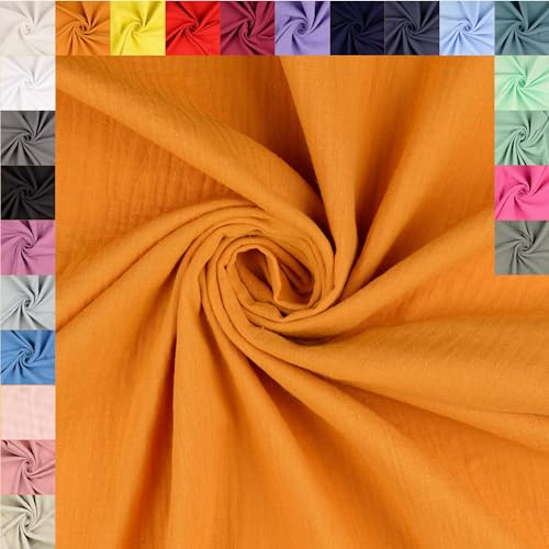 fingsi Musselin Baumwollstoff Webware Meterware Coupon (senf, 0,5m) (5010) + 23 weitere Farben