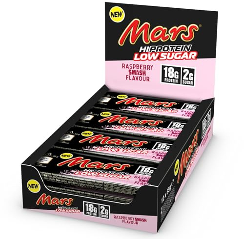 Mars Low Sugar High Protein Bar (12 x 55g) – Raspberry Smash – 18g Eiweiß pro Riegel – Wenig Zucker – Proteinriegel – Ideal für Muskelaufbau & Regeneration