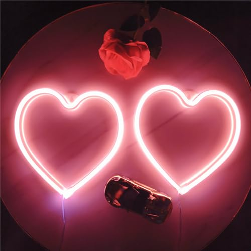 Peach Pink Neon Heart,LED Battery Neon Heart Signs for Girls Room Wall Decor,Cute Heart Sign Night Light for Girls Boy Teens Christmas Valentine's Day Gifts,Heart Light 7.8x8.2In,2Pcs/Pack