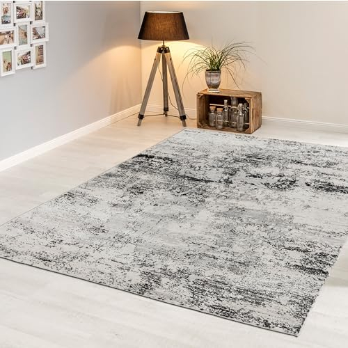 Carpido Hochwertiger & vielseitiger Teppich Antonia - moderner Kurzflor Teppich - Teppich Wohnzimmer - Teppich Schlafzimmer - 160x230cm - schwarz/beige