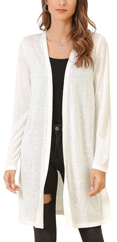 MessBebe Cardigan Donna Lungo Leggero Aperto Davanti Manica Lunga Diviso Casuale Traspirante Eleganti Giacca Tops per Primavera Estate Bianco M