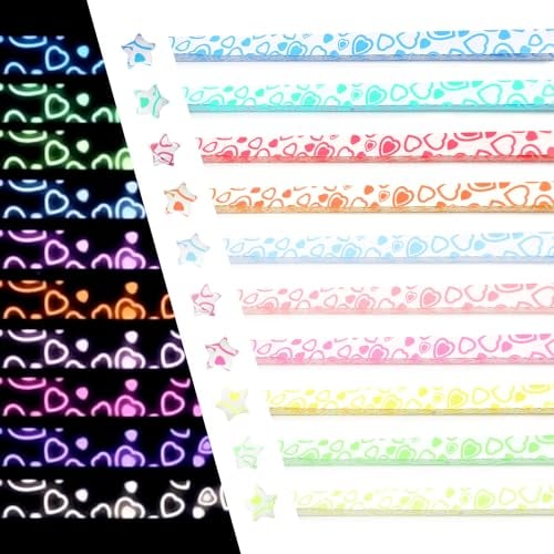 1050 Stück Papierstreifen Fröbelsterne Papierstreifen Origami Papier Star Paper Glühende Sterne Origami-Streifen Beschreibbar für Geburtstag Valentinstag Weihnachten (Herz)