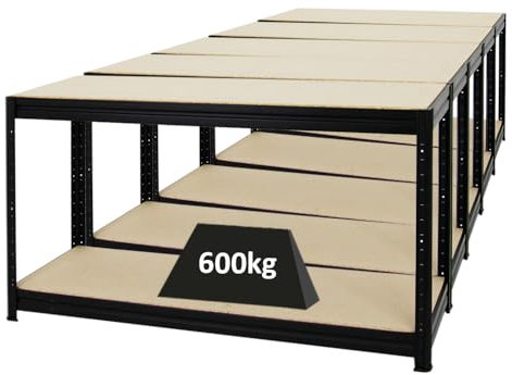 PROREGAL Mega Deal 5er-Set Höhenverstellbare Werkbank Dino 90x160x60cm Traglast 600kg Schwarz, Werktisch, Arbeitstisch