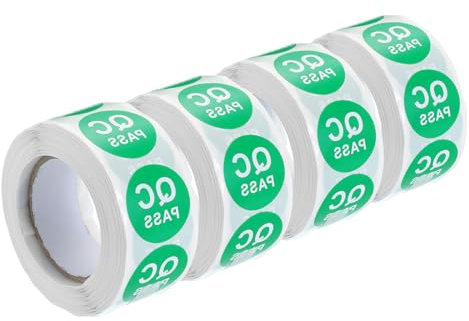 sourcing map Inventur QC-Bestehen-Aufkleber Etiketten 25mm/1 Grün für Qualitätskontrolle Inventar Lager, 4 Rollen 500 Stück