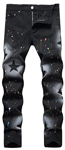 Baylvn Pantalon en denim imprimé décontracté coupe slim pour homme, 56