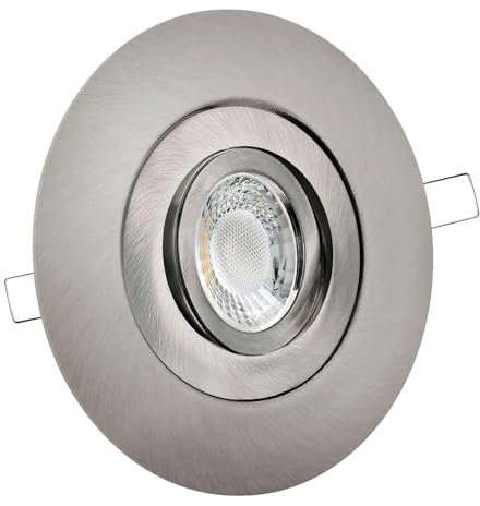 LED Einbaustrahler mit Blende großer Einbaudurchmesser Edelstahl gebürstet | rund | schwenkbar | Lochmaß Ø 68mm - 135mm | geringe Einbautiefe 25mm Farbe 5W LED Modul flach warmweiß COB 230V