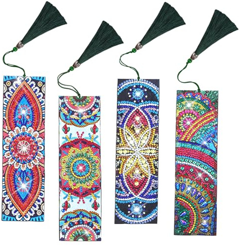 duisoad 4 Stück Diamant Malerei Lesezeichen 5D DIY Mandala Lesezeichen für Bastelarbeiten, Abschlussgeschenke, Buchmarker