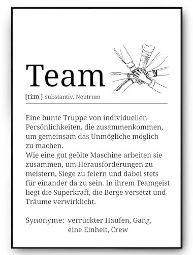 Tigerlino® Team Definition Poster Mitarbeiter Geschenk Kollegen Wandbild Arbeit Büro Dekoration Abschiedsgeschenk Wertschätzung Arbeitskollegen