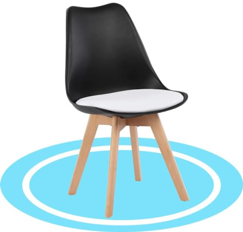Dekohome Sillas de Comedor, Sillas de Cocina Nórdicas con Asiento Blando, Tapizado y Patas de Madera de Haya Resistente, Negro y Blanco, 1 Silla