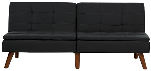 Beliani 3-Sitzer Schlafsofa Stoffbezug schwarz verstellbare Rückenlehne Holzbeine Ronne