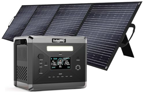 SOLARPLAY Estación de energía portátil estación de Carga 2400w, 2160wh generador Solar con 1 * 200W Panel Solar, con 12 Conexiones de Salida, generador de energía para Camping, con 5 años de garantía
