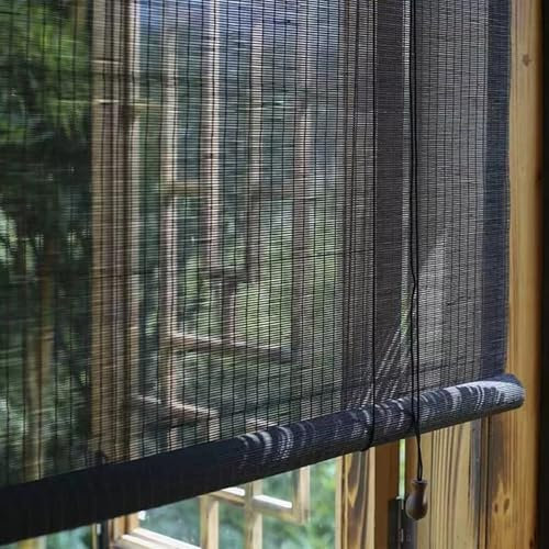 Store Enrouleur Occultant Respirants Anti-UV,Stores Enrouleurs Filtrant La Lumière,Store Bateau en Bambou Noir,Store Venitien Store en Bambou Intimité,pour Extérieur/Jardin (W140xH200cm/W55xH79)