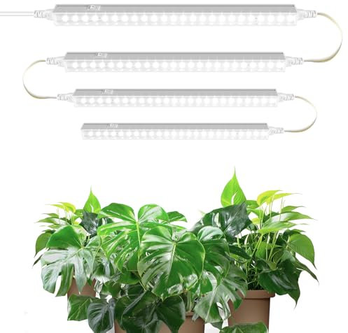 Barrina T5 Grow Lampe, 5000K, 29cm, Vollspektrum Sonnenlicht, Verkettbare Pflanzenlampe, LED-Wachstumslichtleiste mit Schalter, Stecker und Spiel, 4er