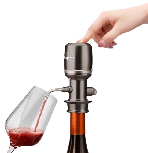 Vinxper Wine Aerator Adjustable 0-4 Hours, Rechargeable Wine Air Aerator, Electric Wine Decanter, Wine Pourer for Wine, Gift for Men/Boyfriend/Dad, Gunmetal Gray