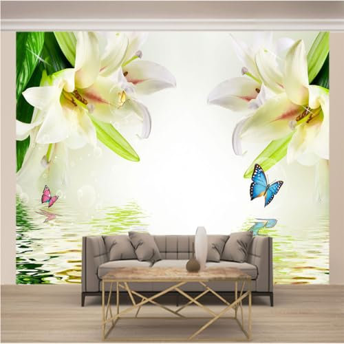 Wall Mural Art Photo Design Non-Woven Wallpaper Wall Covering 3D Effect Papel de Parede for Living Room Nursery Baby Children Kids Room Decoration XL 98.4 x 68.9 Inch (W x H) Lilies & Flowers