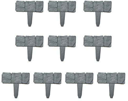 Gartengrenze 10pcs Nachahmungsstein Zaun Garten Faltbar Spleiß Simulationszaun Grauer Stein Effekt Rasen Kante Plastikpflanzenzaun für Blütenbett Gras 10pcs