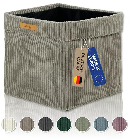 Lycce Kallax Box aus trendigem Cordstoff | Aufbewahrungskorb für Kallax Regal | Faltbox 33 x 33 x H31 cm mit abnehmbarem Bezug | Boden mit Vlies Überzug | Aufbewahrungswürfel | taupe