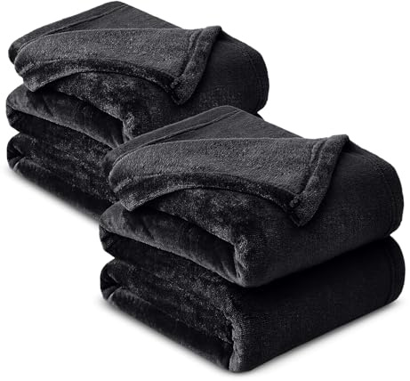 Hafaa Fleece Blanket Throw King Size XXL Pack of 2 - Fluffy Soft Warm Versatile Extra Large Cosy Throws Blankets for Bed/Sofa/Couch, Black, 270x230cm