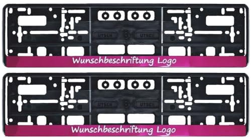 2 Stück Kennzeichenhalter mit Wunschtext Beschriftung Werbung Bedruckt (Leiste pink)