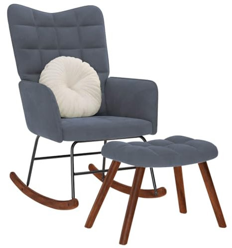 Xichuzi Schaukelstuhl mit Hocker Dunkelgrauer Samt, Schaukelsessel, Sessel Wohnzimmer, Stillsessel, Schwingsessel, Ohrensessel, Tv Sessel, Rocking Chair, Relaxsessel - 4016844