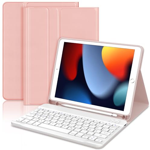 JADEMALL Tastatur Hülle für iPad 6. Generation 2018, iPad 5. Generation 2017, Pro 9.7 Zoll, Air 2 & 1, Wireless Bluetooth Tastatur QWERTZ Deutsch mit Stifthalter, Roségold
