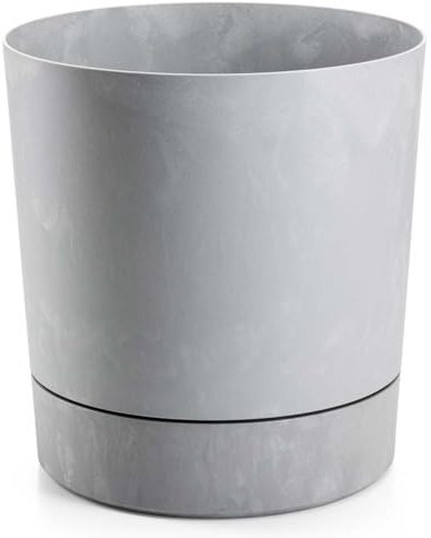 HowHomely Blumentopf mit Untersetzer | Wetterfest Blumenübertopf 35x36,8 cm | Langlebige und Leichte Übertopf in Grau Betonoptik für Deko Wohnzimmer Garten oder Terrasse
