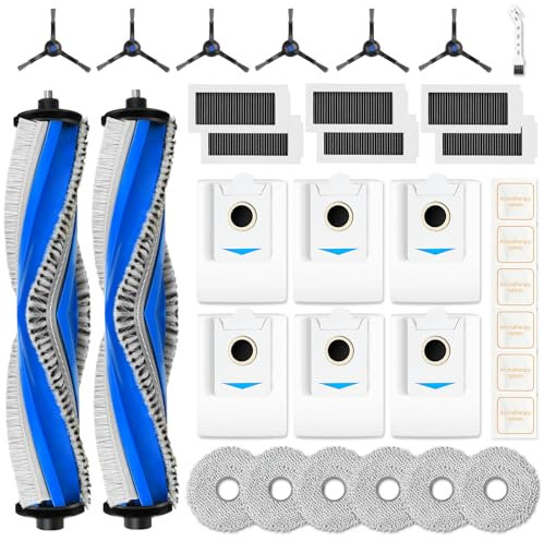 Set di 33 accessori per robot aspirapolvere ECOVACS DEEBOT X5 Omni /X5 Pro, 2 spazzole principali, 6 sacchetti per la polvere, 6 panni per la pulizia, 6 spazzole laterali, 6 filtri, 6 chip vaniglia, 1