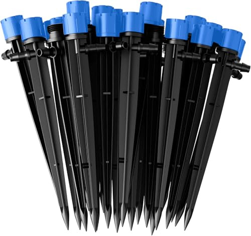 KAHEIGN 60Pcs Water Irrigation Drippers, 8 Holes Adjustable Drip Emitters Micro Flow Drip Irrigation 360 Degree Watering System for 4mm /7mm Tube (Blue)