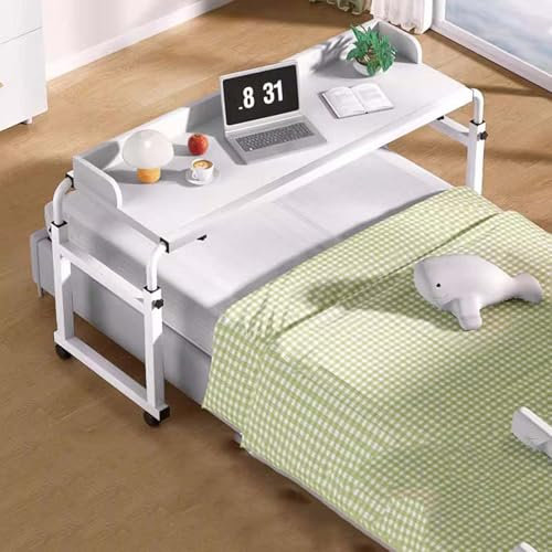 Mesa de cama ajustable en altura con ruedas, bandeja de cama con ruedas médica, escritorio ajustable para laptop y bandeja de alimentos