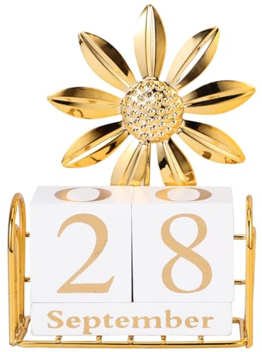 Shineofi Wooden Perpetual Calendar, Perpetual Wooden Calendar Blocks Set Desktop Table Calender for Office and Home Decorative Standing Desk with Rotatable Date Blocks
