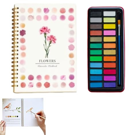 Magnocraft Kit d'aquarellecomplet，Cahier d'Aquarelle pour Débutants et Artistes - Fournitures de Peinture avec Illustrations Florales pour Enfants, Adolescents et Adultes