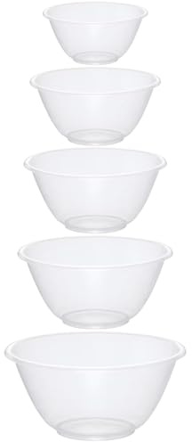 eMKay® Set of 5 Clear Plastic Mixing Bowls (15cm,18cm,20cm,25cm,30cm) BPA-Free, Lightweight Food Microwave Dishwasher Safe | Multipurpose Nesting Bowl Set for Kitchen Baking Salad Parties Outdoor Use