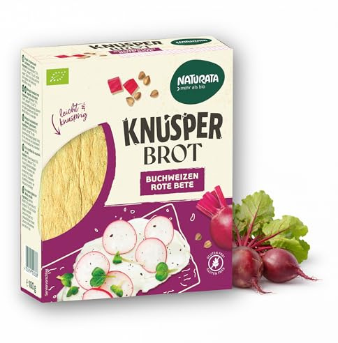 NATURATA Bio Knusperbrot Buchweizen & Rote Bete 100 g - 12 Scheiben - Glutenfreies Knäckebrot - Dünne Knusprige Brotalternative Mit Nussig-Frischer Note - Salziger Snack - Vegan & Vegetarisch