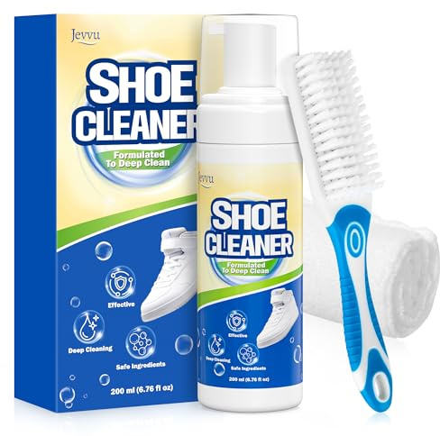 Jevvu Shoe Cleaner, Trainer Cleaning Kit with Brush and Towel, White Shoe Cleaner Foam for Trainers, Leather