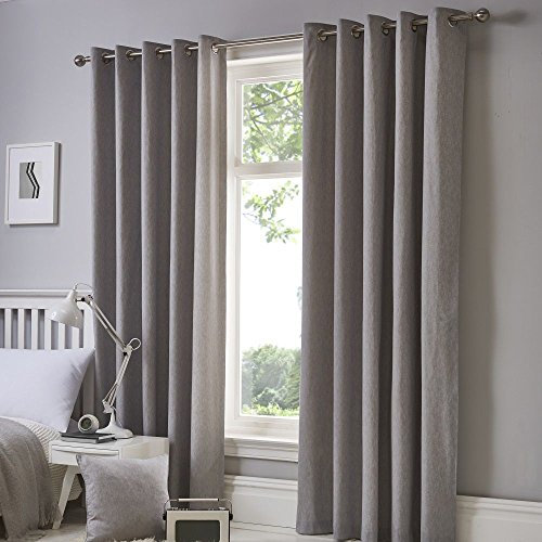 Fusion W90 x L72 Light Eyelet Curtains-100 Bedroom/Living Room-Door Curtain-Thermal Drapes/Window Treatment-Sorbonne Collection, 100% Cotton, Silver Grey, 90 Width x 72 Drop (229 x 183cm)