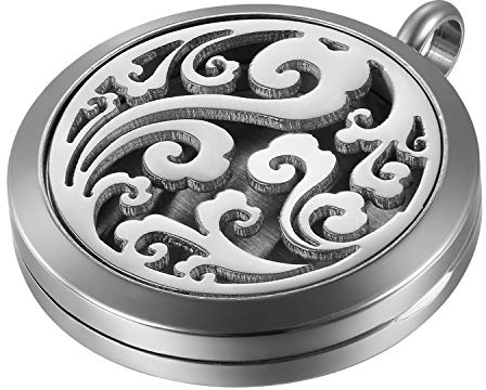 JewelryWe Damen Halskette, Edelstahl Hohle Wolken Spindrift Aromatherapie Ätherische Öle Diffusor öffenbar Floating Medaillon Locket Anhänger mit 6 Bunt Filzkreisen und 45cm Kette, Silber