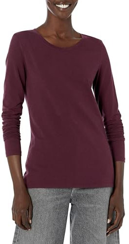 Amazon Essentials Women's Regular-Fit Long-Sleeve Crewneck T-Shirt (Available in Plus Size), Burgundy, XL